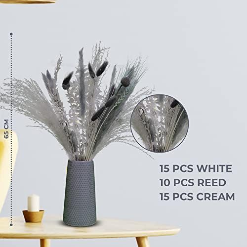 Woidxzxza FLOWER BY NATRUE Dried Grey Primary Pampas Grass Collection 40 Stems 45CM Natural Artificial Pampas Decor Including Bunny Tails, Wheat, Reed Plants Boho Home Decoration Dried Flowers