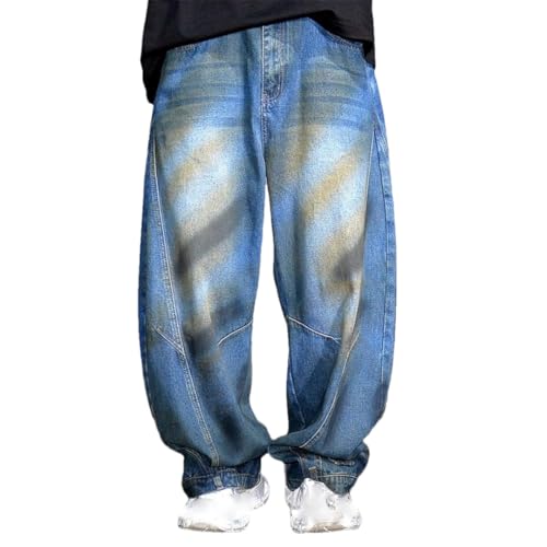 Men’S Premium Loose Baggy Cargo Skate Pants Button Fly Midweight Washed Distressed Streetwear Full Length Jeans