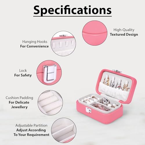 Image of KRISHYAM Portable Travel Jewelry Box Organizer - Compact PU Leather Case, Ring Holder & Necklace Hooks - Ideal for Women & Girls (Wine Red)