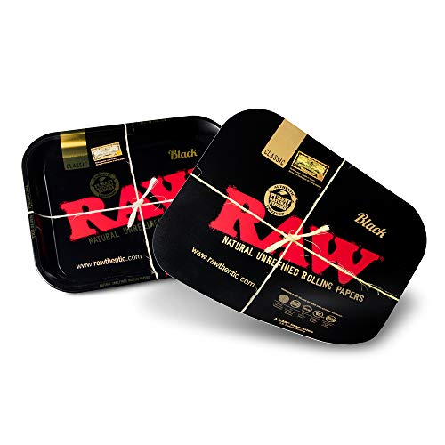 RAW Bundle - Black Rolling Tray with Black Magnetic Tray Cover | Size - Large | Perfect Storage for Home or On-The-Go