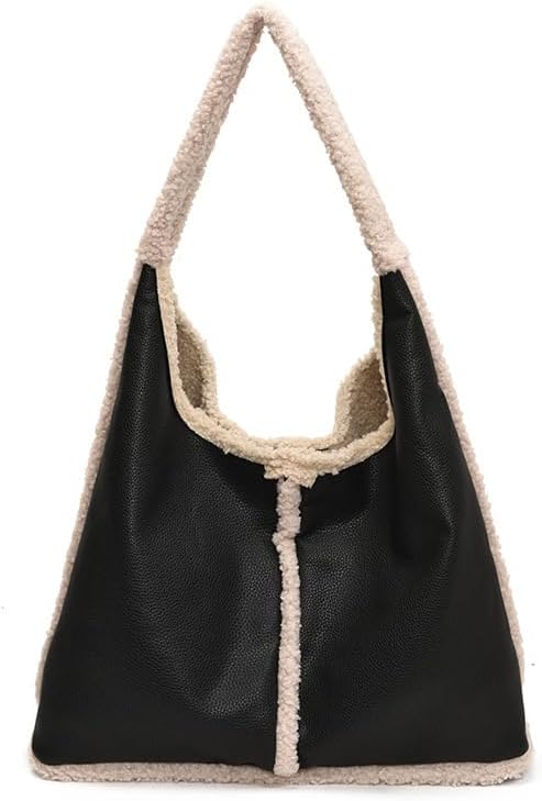 Faux Shearling Tote Bag for Women, Fashion Fleece Chic Fuzzy Handbag Shoulder Purse Y2K Casual Day Bag Tote