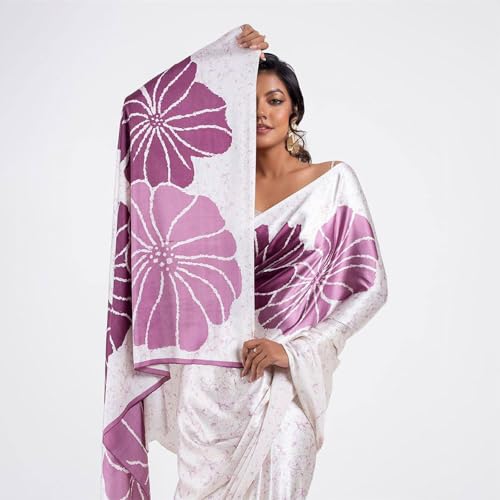 Image of Japan Satin Floral Print Saree for Women with Blouse Piece - Satin Finish Draped Saree