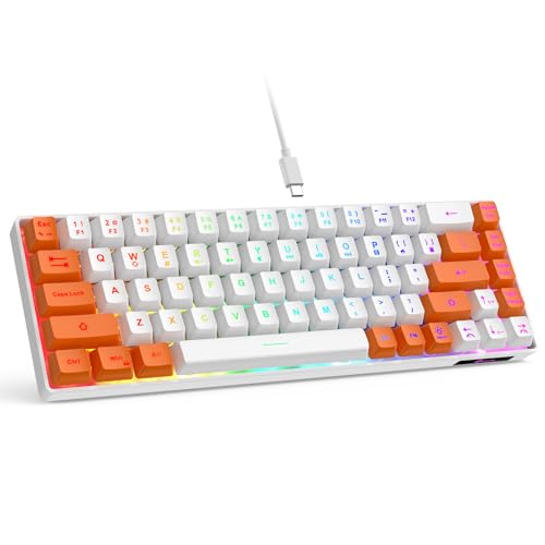Image of GEODMAER 65% Gaming Keyboard, LED Backlit Mini Wired Keyboard, Ultra-Compact Anti-Ghosting No-Conflict 68 Keys Membrane Gaming Wired Keyboard for PC Laptop Windows Gamer(White-Orange)