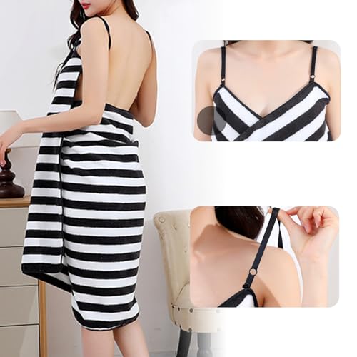 Wearable Bath Towel with Spaghetti Strap Women Girls Towel Robe Coral Velvet Bathrobe Shower Wrap Quick Dry3