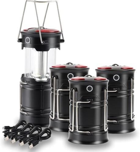 Lichamp 4 Pack Camping Lanterns Rechargeable and Battery Powered, E4BK