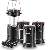 Lichamp 4 Pack Camping Lanterns Rechargeable and Battery Powered, Dual Power Source and 4 Mode Lantern Flashlight COB Camp Light for Power Outages, Camping Supplies and Home Hurricane Supplies, E4BK