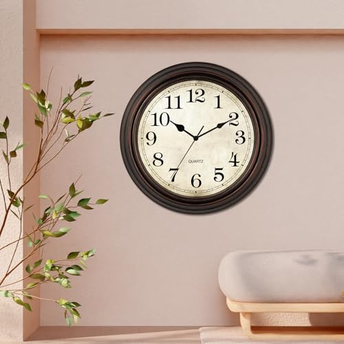 Image of Wall Clock, 12 Inch Silent Non Ticking Battery Operated Clocks, Decorative for Living Room, Bedrooms, Kitchen (Bronze)
