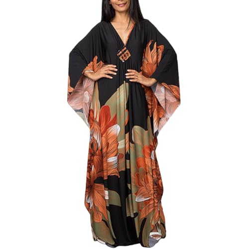 Robe caftan maxi de plage au col en V et finitions soignées