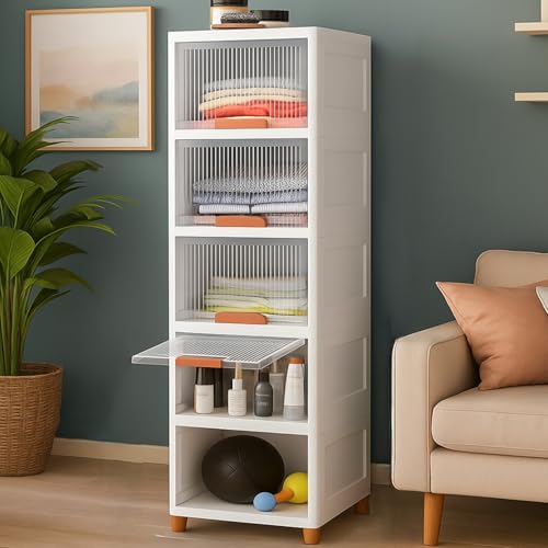 Image of HOMIFLY 5 Tier Foldable Plastic Kitchen Cupboard /Cloth Rack for Storage /Versatile and Sturdy Wardrobe for Clothes /Storage Organizer /Closet for Bedroom /Living Room /Laundry Room /Study(Transparent)