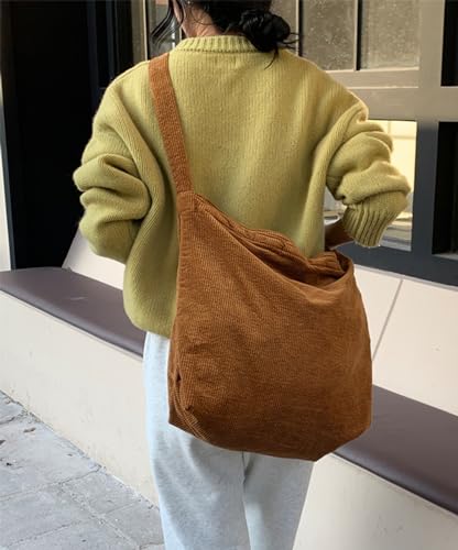 Image of 2026 Corduroy Tote Bag with Zipper Large Casual Handbags Shoulder Purse for Women