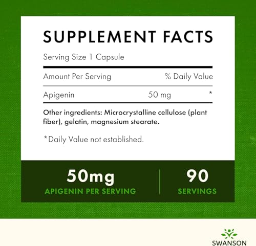 Swanson Apigenin Supplement, 50mg Capsules (90 Count), Helps Promote Sleep, Stress Relief & Overall Men's Health