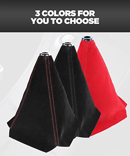 Yakefly Universal Car Shift Boots Shift Knob Dust Cover Mt Gear Shift Cover,Pu Leather Shifter Boot Retainer Stick Shift Sleeve Gear Shifter Boot Gear Gaiter Cover (Black Suede/Red Stitching) #TOP5