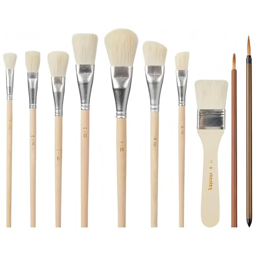 10 Pcs Pottery Glazing Brushes, Goat Hair Mop & Blending Brush Set for Ceramics, Acrylic Painting, Clay - Soft Bristle Artist Tools for Pottery Wheel, Canvas, Kiln Firing