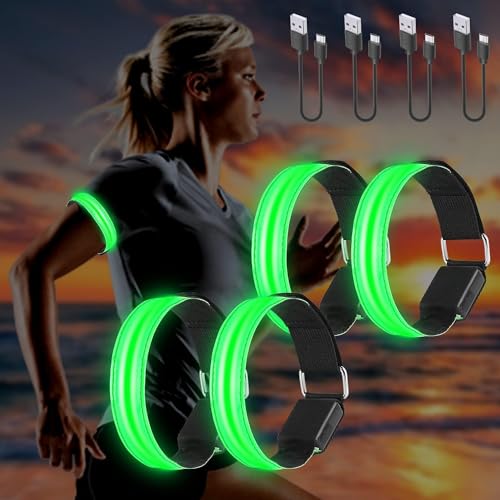 4 pulseras LED con USB, banda reflectante LED, para correr, para niños, bandas...
