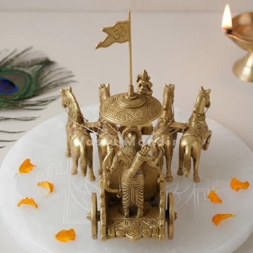 Image of Brass 4-Horse Rath Statue, Vastu Remedy for Success (9.5 Inch, 1.8 kg)