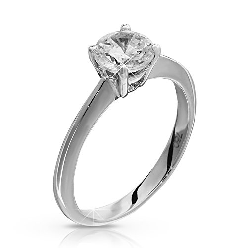 Bague de fiançailles en or blanc avec solitaire en diamant de qualité supérieure - Taille M
