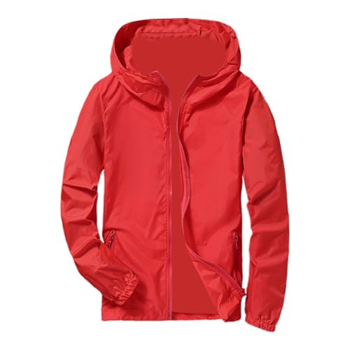 Abrigo deportivo casual para hombre, color puro, talla grande, con cremallera, para exteriores, rojo, S