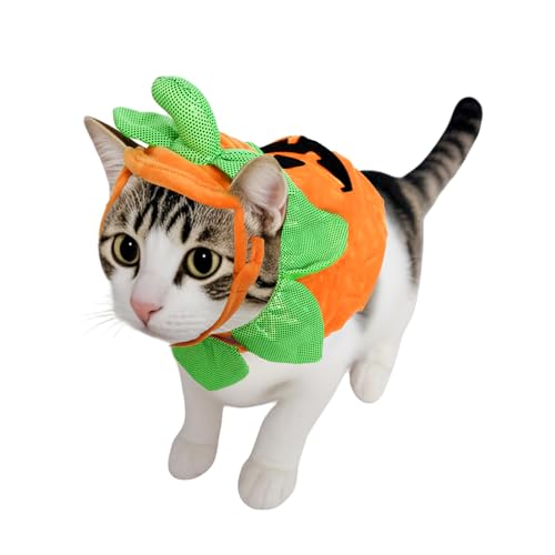 Ngdhkd Cat Pumpkin Costume Set Pet Soft Halloween Hat Cloak Magic Strap Design Pumpkin Puppy Costumes for Cats Small Dogs Halloween Cosplay
