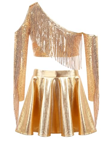 Costume performance moderne jazz or avec franges et paillettes - 4