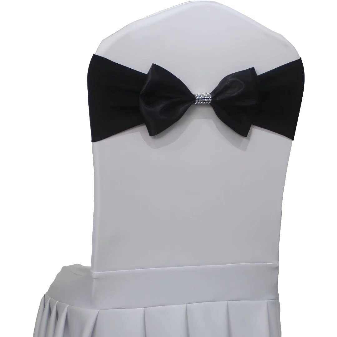 Chair Sash Bow Spandex Chair Sashes Bows Tied for Wedding Chairs Decorations Chair Sashes Cover for Anniversary Party Ceremony Special Events Decoration (Black, Pack of 6)