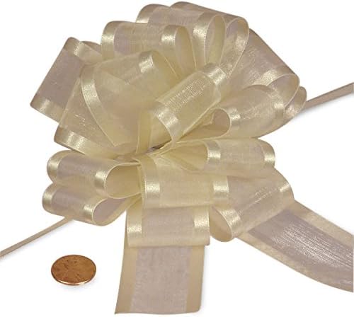 Ivory Sheer Pull Bow with Satin Edges 4" | Quantity: 12 Width 5/8"