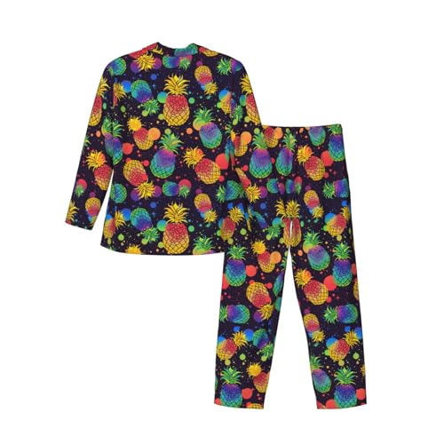 Pineapple Pajamas Set Mans Long Sleeve Pyjamas Sets Button Down Nightwear Casual Sleepwear Shirt Slacks Home Clothes2