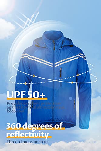 Image of CREATMO US Men's Packable Waterproof Running Rain Coats Reflective Cycling Jacket Windbreaker With Removable Hood