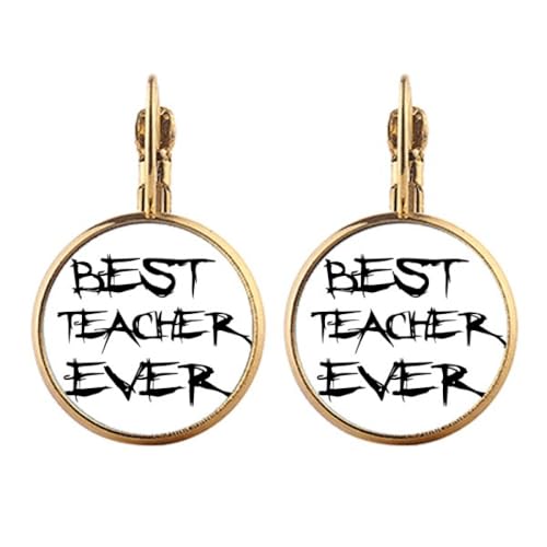 Boucles d'oreilles clip or pendantes Best Teacher Ever pour cadeau
