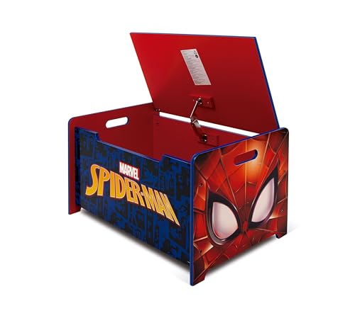 ARDITEX – Spielzeugtruhe aus Holz Spiderman – 62,5x40x37 cm – Farbe Blau und Rot – Ideal zum Aufbewahren von Spielzeug, Kleidung oder Gegenständen im Kinderzimmer
