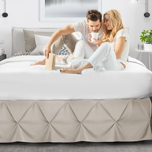 Image of Nestl Linen Bed Skirt Twin Size, Pinch Pleat Twin Bed Skirt, 14 inch Inch Drop Twin Bedskirt, Hotel Quality Linen Bed Skirts, Premium Microfiber Bedskirt for Twin Bed, Linen Twin Bed Skirt