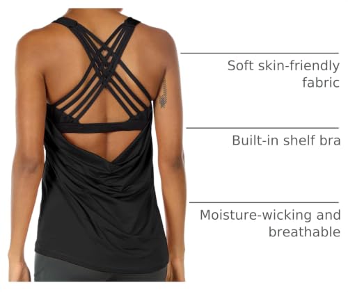 Image of icyzone Women's Open Back Workout Athletic Yoga Tank Tops with Built in Bra