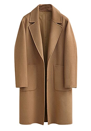 chouyatou Women's Winter Casual Single Breasted Long Wool Coat Formal Office Wool Overcoat2