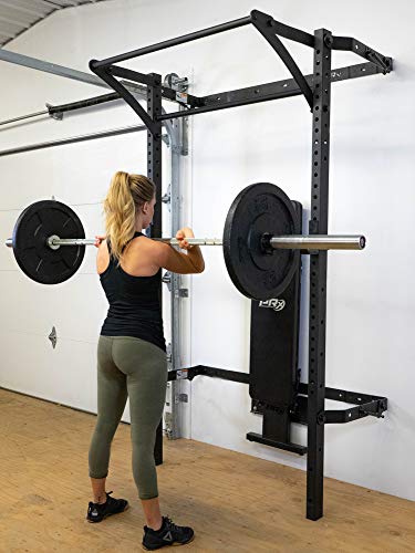 Murphy Rack Fold Up Wall Mounted Folding Squat Rack Space Saving Power Stand with Pull Up Bar Home Gym Equipment (Textured Black Powder Coat)