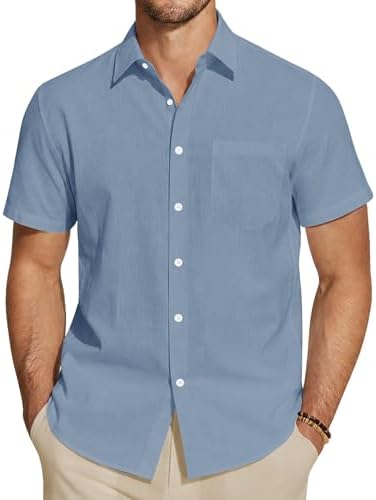 J.VER Leinenhemd Herren Hemd Kurzarm Leinenshirt Freizeithemd Businesshemd Sommer Casual Regular Fit Shirt