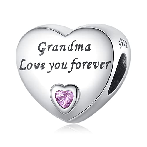 Amuefer Cuore di nonna Charm Compatibili Bracciale Collana, Argento Sterling Ciondolo Compleanno Natale Gioielli Regali per le Donne Moglie Amici