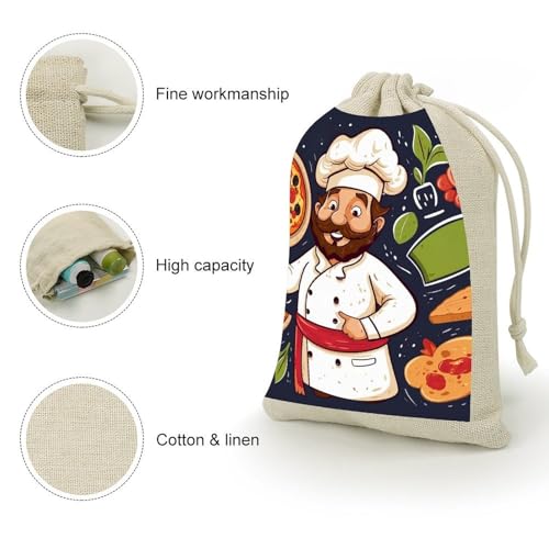 Chef Pizza Drawstring Bag, 8-Pack Cotton Linen Drawstring Bags, Reusable Small Storage Pouches for Organizing Jewelry, Makeup & Coins3