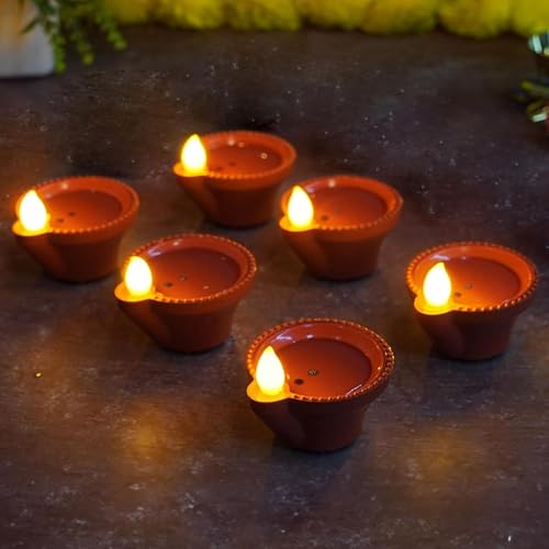 Image of Ein Sof Water Sensor Electric Diya 12 Pcs - LED Diya for Home Decoration, Smokeless Flameless Artifical Lights for Diwali, Birthday and All Occasions