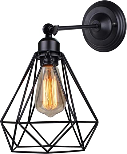WIPPWER Lámpara de pared Vintage Industrial LED Jaula Luz de pared Retro Loft Lámparas de pared Lámpara negra Sombra Aplique Luces Lámpara de iluminación interior moderna