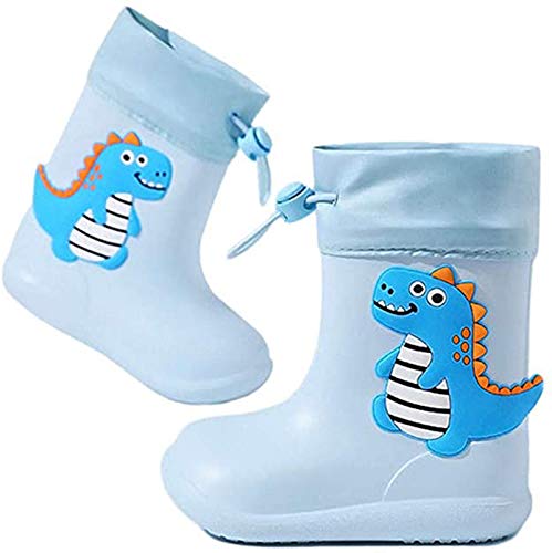 Kinder Regenstiefel Jungen Regenstiefel Kinder EVA Schadstofffreie mit Motiven und Kordelzug Dinosaurier Regenstiefel Geeignet für Outdoor-Aktivitäten 170MM Gr.26/27 EU Schmal (Blau) Cover