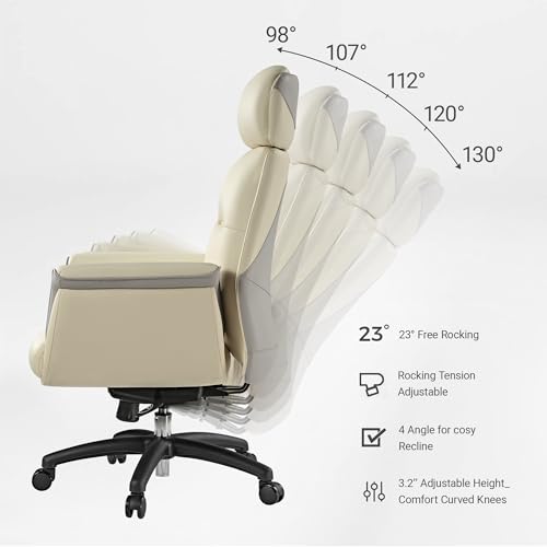 Image of EUREKA ERGONOMIC Microfiber Leather Office Chair Ergonomic Desk Chair, Executive Chair Office Gaming Chair, Comfy Big and Tall Office Chair with Elevatable Headrest & Padded Armrests, Beige