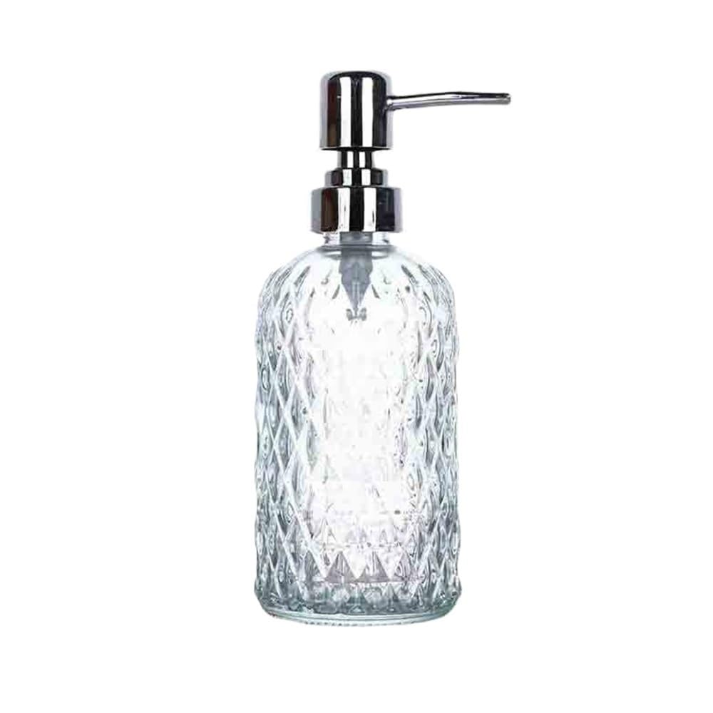Distributeur de savon liquide en verre transparent cylindrique bleu/transparent/vert/orange pour salle de bain, 400 ml, pour la maison, l'hôtel ou la salle de bain. Distributeur de cuisine (vert).