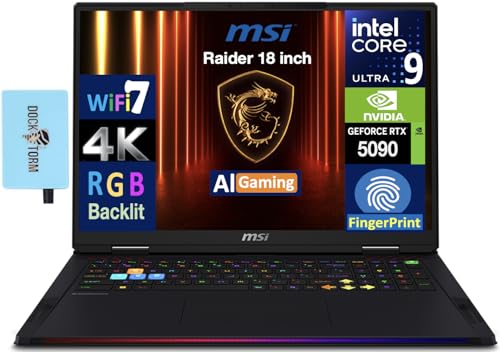 Image of msi Raider 18 HX AI Gaming Laptop 18 inch 120Hz Mini LED 4K Display (Intel Ultra 9-285HX, GeForce RTX 5090 24GB, 64GB DDR5, 2TB SSD, RGB KB, Fingerprint, W11P) w /DKZ USB Port Expander