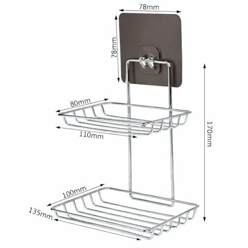 Image of Pack 2 New Creative Wall Mounted Double Layer soap Dish Holder|soap Dish Stand|Stainless Steel Wall Hanging Soap Storage Rack for Kitchen Bathroom-with Self Adhesive Magic Sticker(Set-2)