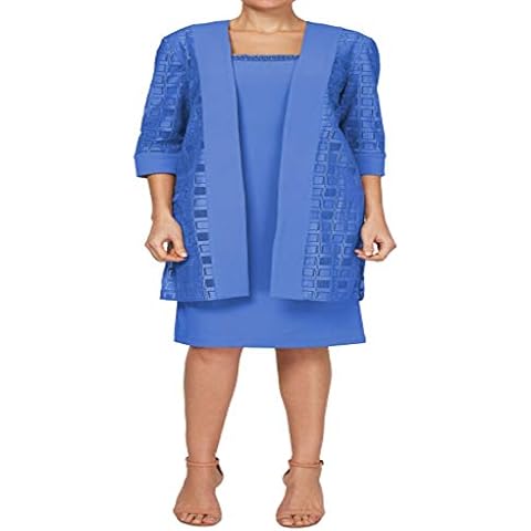 MAYA BROOKE Women's Geo Windowpane Lace Duster Jacket Dress with Embellished Neckline Formal, Wedgewood, 12 Cover