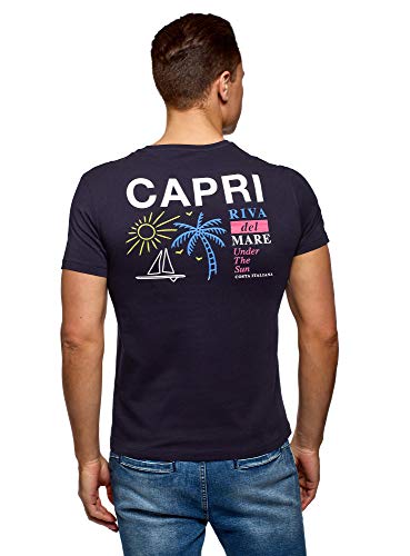 Oodji Ultra Uomo T-Shirt in Cotone con Stampa