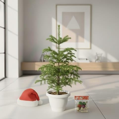 Bedroom Plants Araucaria/Christmas Tree (~ 2.5 Ft) in 10 Inch Classy White Plastic Pot-image-35