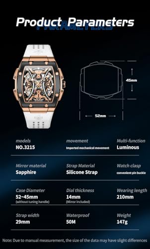 Image of OLEVS Watch Men Self Winding Luxury Skeleton Mechanical Business Dress Square Wrist Watches Calendar Watches