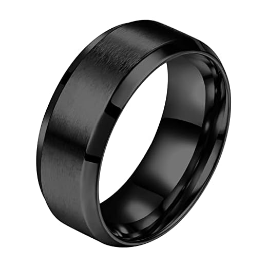 Flongo Bague Acier Inoxyable Mariage Promesse Anneaux Large 8mm Couleur Noir Taille 59.5 Classique Bijoux Cadeau pour Homme