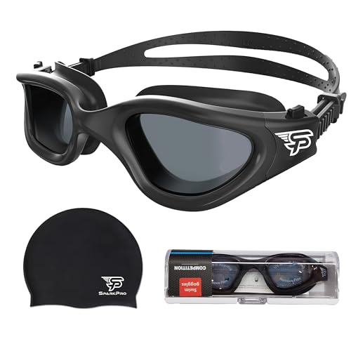 Polarized Swim Goggles with UV Protection and Swim Cap – Anti-Fog, No Leaks, Comfortable Fit for Adults and Teens,Swimming (ALL BLACK - POLARIZED)