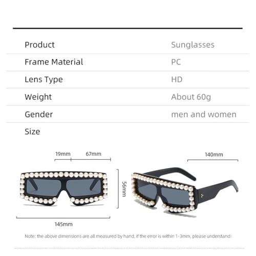 Flat Top One-Piece Pearl Sunglasses Men Oversized Retro Sun Glasses Ladies Irregular Eyewear(C7,One Size)3